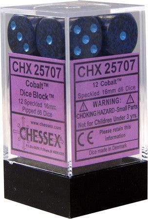 CHX 25707 Speckled 16mm d6 Cobalt Dice Block (12)