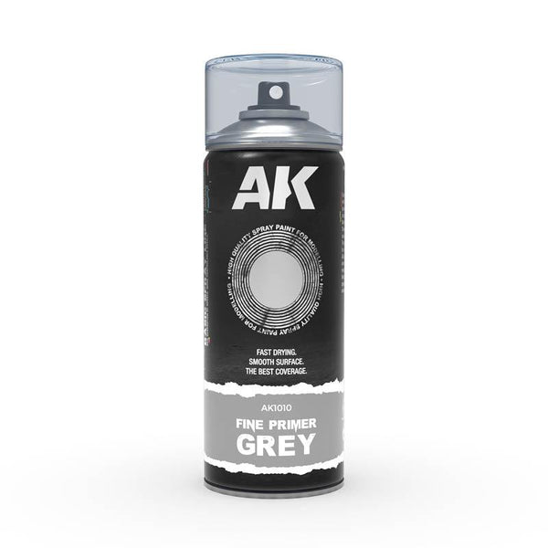 Ak Interactive - Aerosol Spray Primer - Fine Primer grey - Spray 400ml (Includes 2 Nozzles) - Gap Games