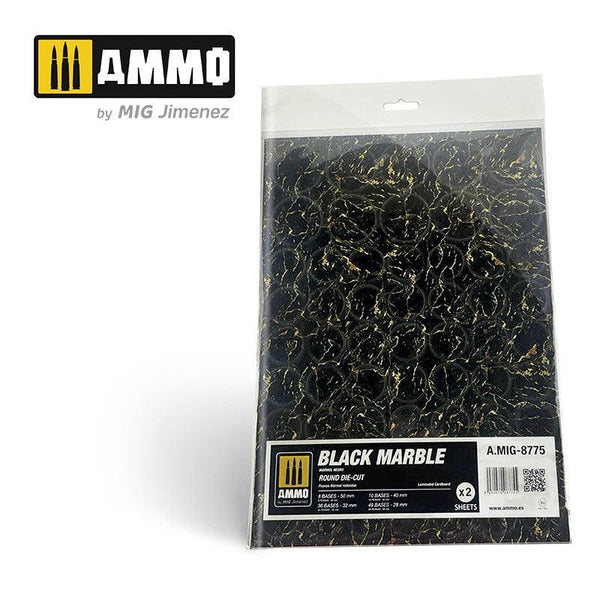 Ammo by MIG - Dioramas - Marble - Black Marble - Round Die Cut Marble Bases 2pc - Gap Games