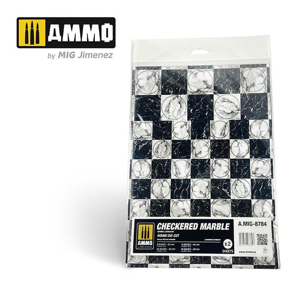 Ammo by MIG - Dioramas - Marble - Checkered Marble - Round Die Cut Marble Bases 2pc - Gap Games