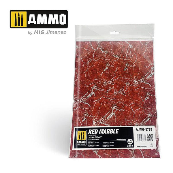 Ammo by MIG - Dioramas - Marble - Red Marble - Round Die Cut Marble Bases 2pc - Gap Games