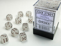 Chessex D6 Frosted 12mm d6 Clear/black Dice Block (36 dice) - Gap Games