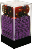 Chessex D6 Gemini 16mm d6 Purple-Red/gold Dice Block (12 dice) - Gap Games