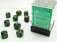 Chessex D6 Scarab 12mm d6 Jade/gold Dice Block (36 dice) - Gap Games