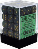 Chessex D6 Scarab 12mm d6 Jade/gold Dice Block (36 dice) - Gap Games