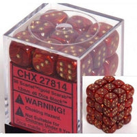 Chessex D6 Scarab 12mm d6 Scarlet/gold Dice Block (36 dice) - Gap Games