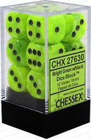 Chessex D6 Vortex 16mm d6 Bright Green/black Dice Block (12 dice) - Gap Games