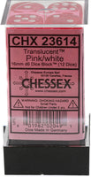 CHX 23614 16mm D6 Dice Block Translucent Pink/White - Gap Games