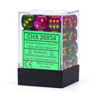 CHX 26834 Gemini 12mm D6 Dice Block Green-Purple/Gold - Gap Games