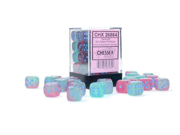 CHX 26864 Gemini 12mm D6 Dice Block Gel Green-Pink/Blue (Luminary Effect) - Gap Games