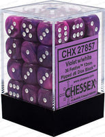 D6 Dice Festive 12mm Violet/White (36 Dice in Display) - Gap Games