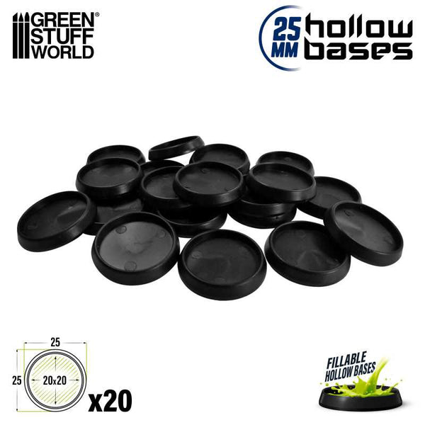 GREEN STUFF WORLD Hollow Plastic Bases - BLACK 25mm