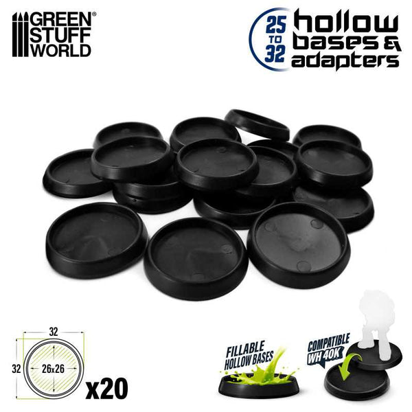 GREEN STUFF WORLD Hollow Plastic Bases - BLACK 32mm