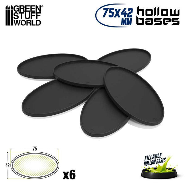 GREEN STUFF WORLD Hollow Plastic Bases - BLACK Oval 75x42mm