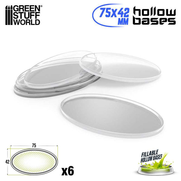 GREEN STUFF WORLD Hollow Plastic Bases -TRANSPARENT - Oval 75x42mm