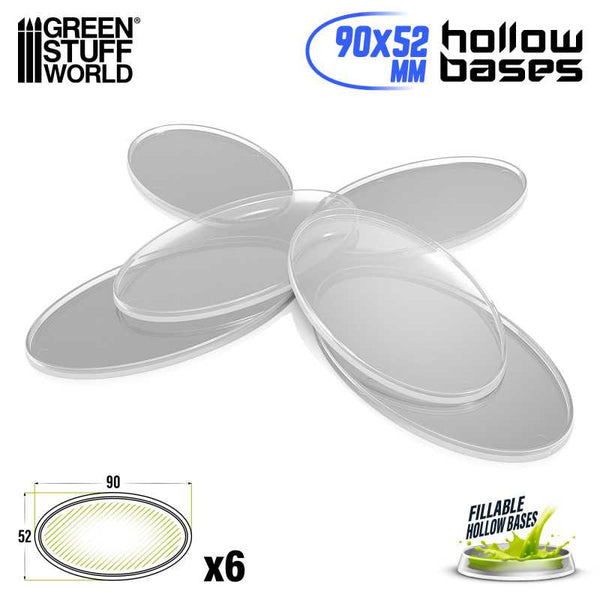 GREEN STUFF WORLD Hollow Plastic Bases -TRANSPARENT - Oval 90x52mm