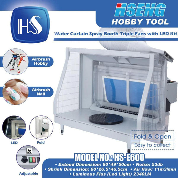 HSENG Water Curtain Spray Booth Triple Fans with LED Kit - Gap Games