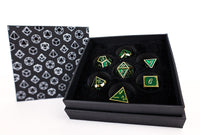 LPG Dice Set - Metal RPG Serif Green/Gold - Gap Games