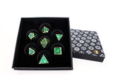 LPG Dice Set - Metal RPG Serif Green/Gold - Gap Games