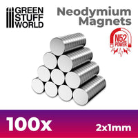 GREEN STUFF WORLD Neodymium Magnets 2x1mm - 100 units (N52)