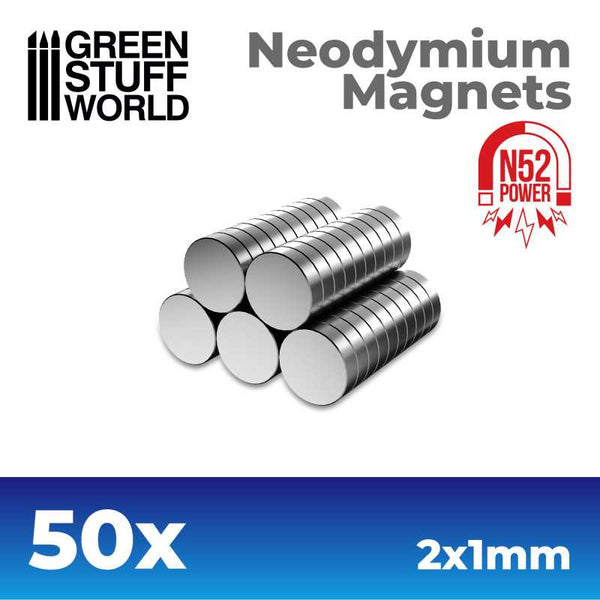 GREEN STUFF WORLD Neodymium Magnets 2x1mm - 50 units (N52)