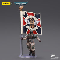 Warhammer Collectibles: 1/18 Scale Astra Militarum Cadian Command Squad Veteran with Regimental Std - Pre-Order - Gap Games